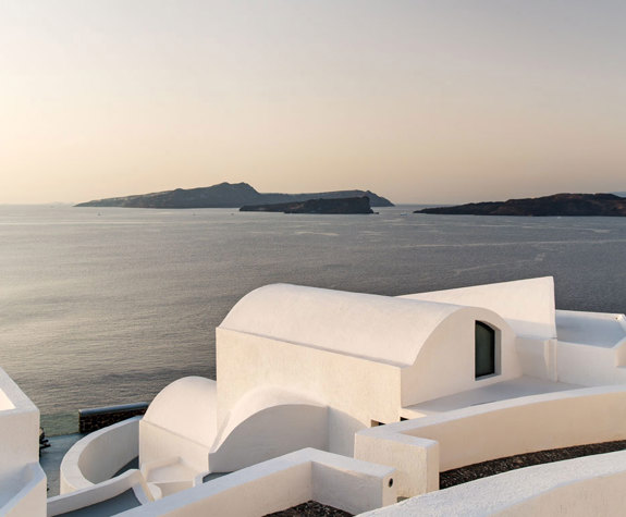 Grand Ambassador Santorini Hotel and view of the sea